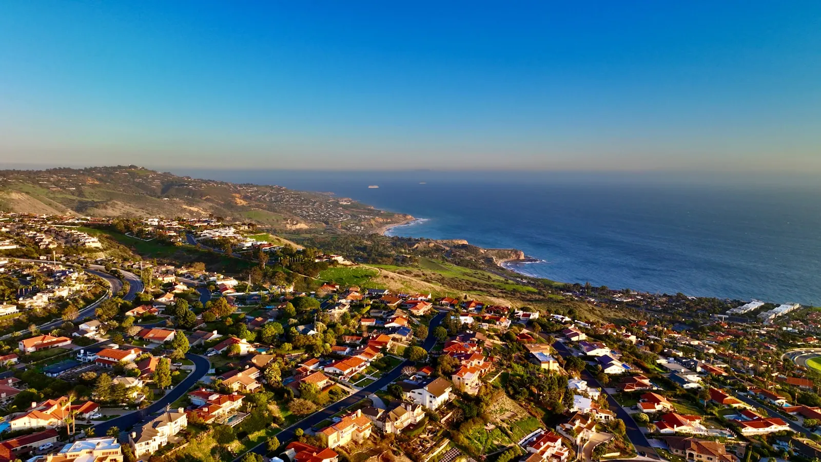Aerial view of a coastal Orange County residential neighborhood near Westminster, California